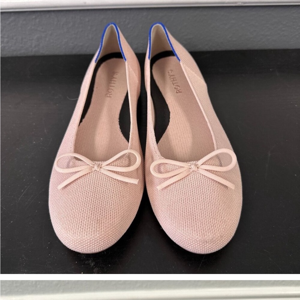 Rothy's Pink Flats with Blue Trim